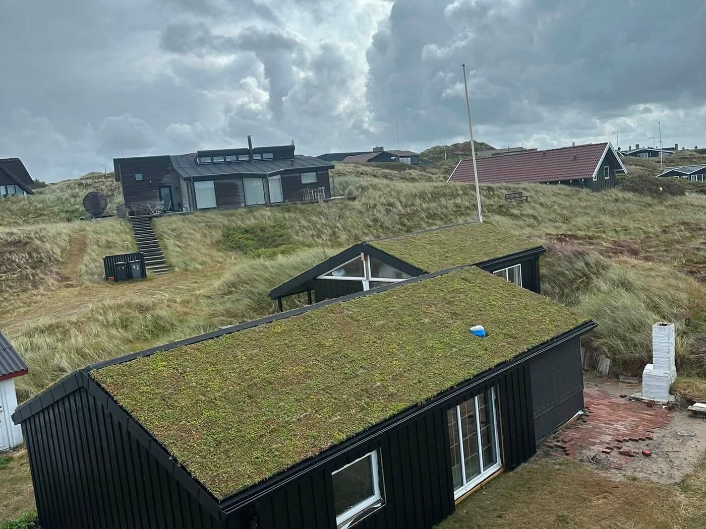 Det færdige sedumtag på sommerhuset i Søndervig, lagt af Haus360